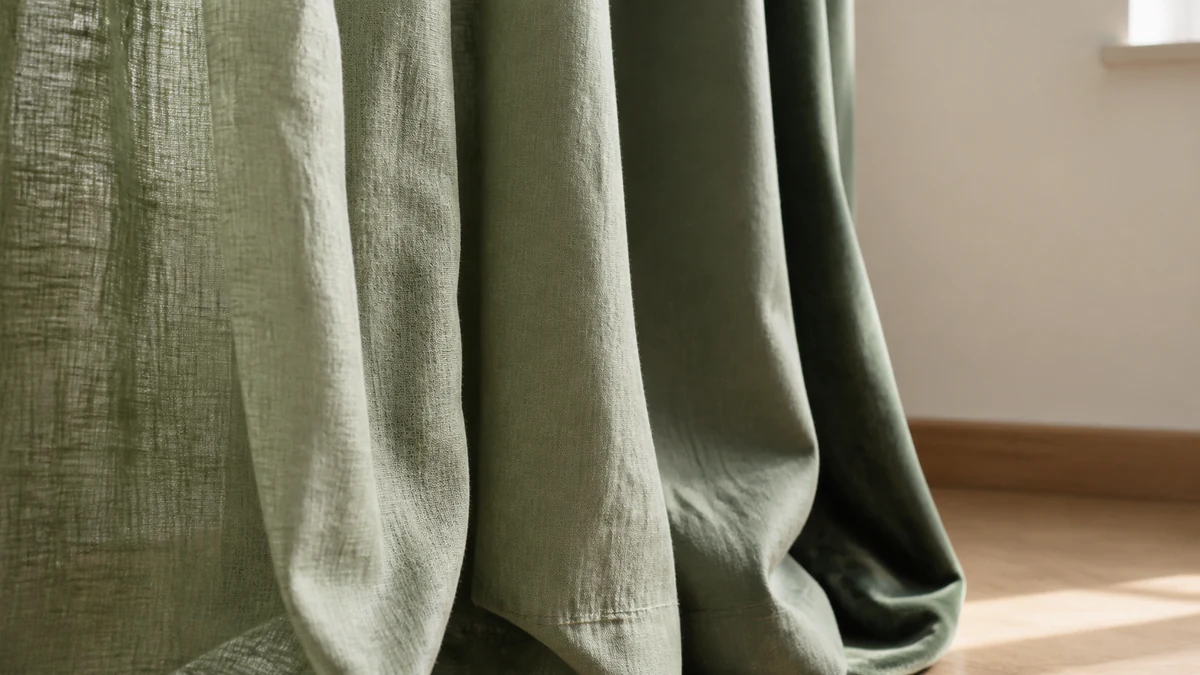 Échantillons de lin, coton et velours vert sauge